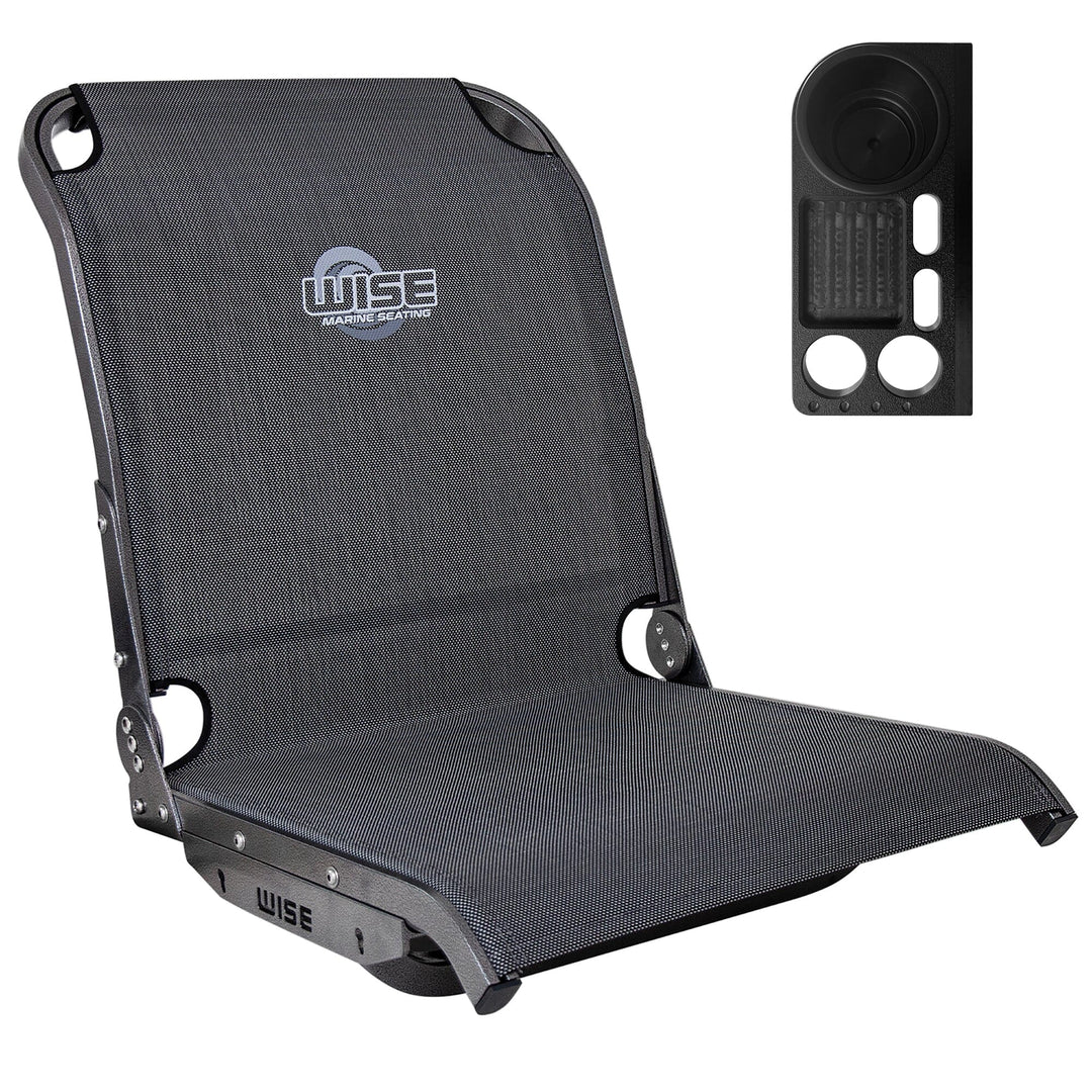 Wise AeroX™ Mesh High Back Seat with Deluxe XCaddy Drink / Tool Holder Bundle Boatseats Carbon X Left Hand 