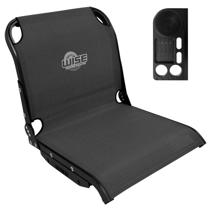Wise AeroX™ Mesh Mid Back Seat with Deluxe XCaddy Drink / Tool Holder Bundle Boatseats Carbon X Left Hand 