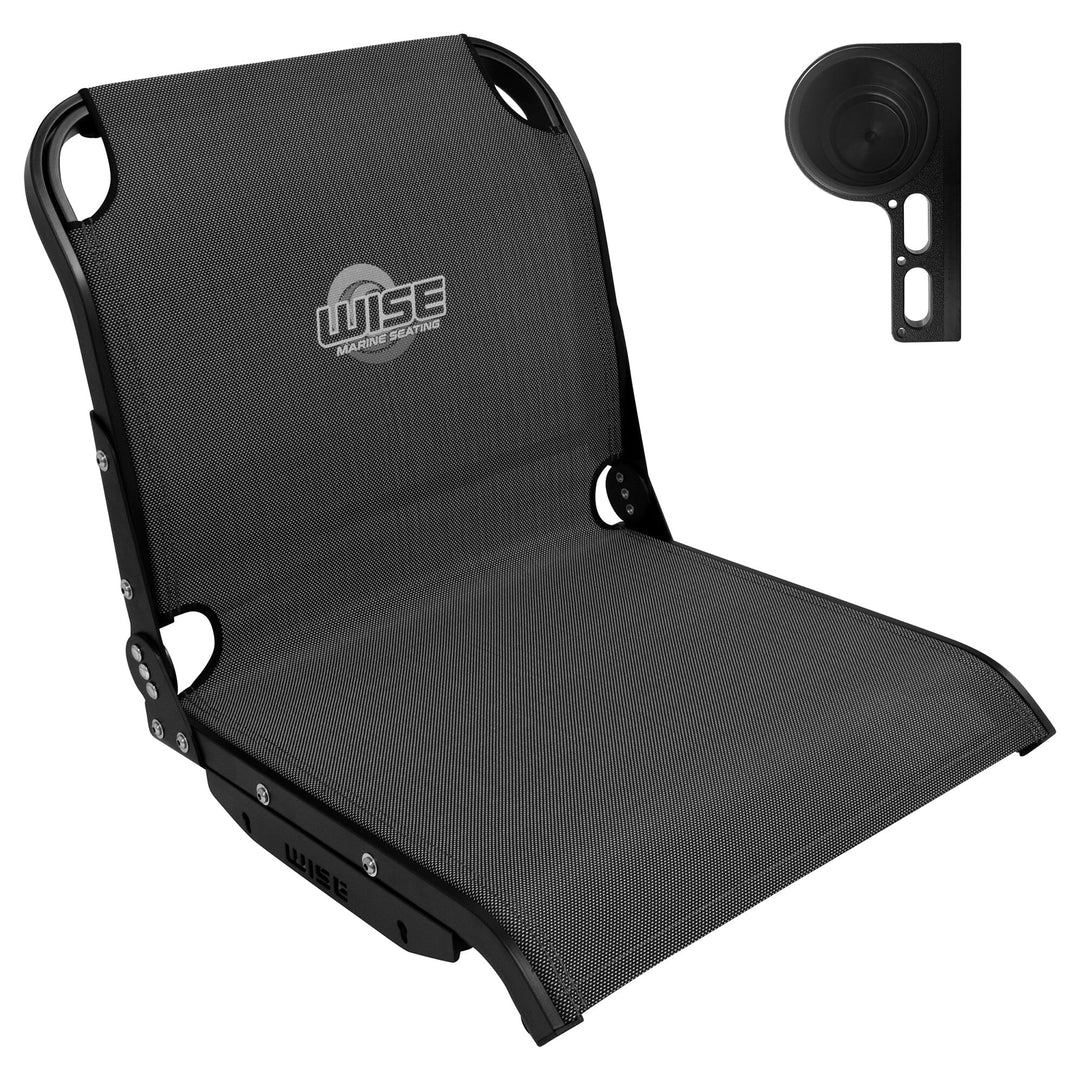 Wise AeroX™ Mesh Mid Back Seat with Slimline XCaddy Drink / Tool Holder Bundle Boatseats Carbon X Right Hand 