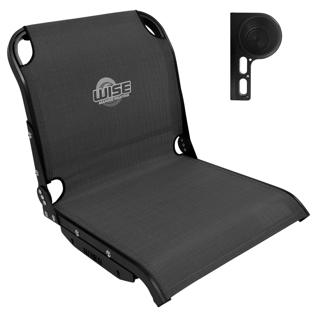 Wise AeroX™ Mesh Mid Back Seat with Slimline XCaddy Drink / Tool Holder Bundle Boatseats Carbon X Left Hand 